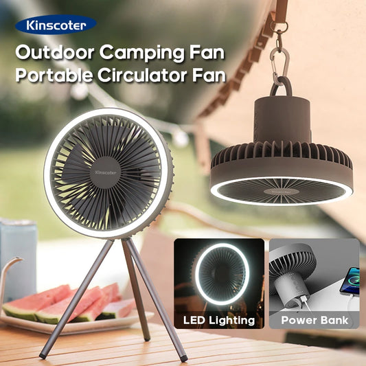 Rechargeable Camping Fan with Tripod Stand and LED Light