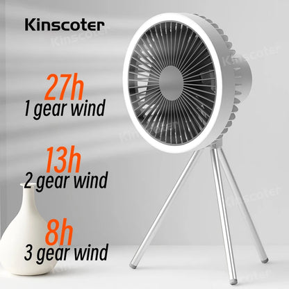 Rechargeable Camping Fan with Tripod Stand and LED Light
