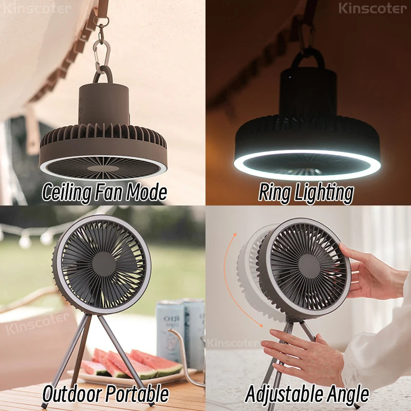 Rechargeable Camping Fan with Tripod Stand and LED Light
